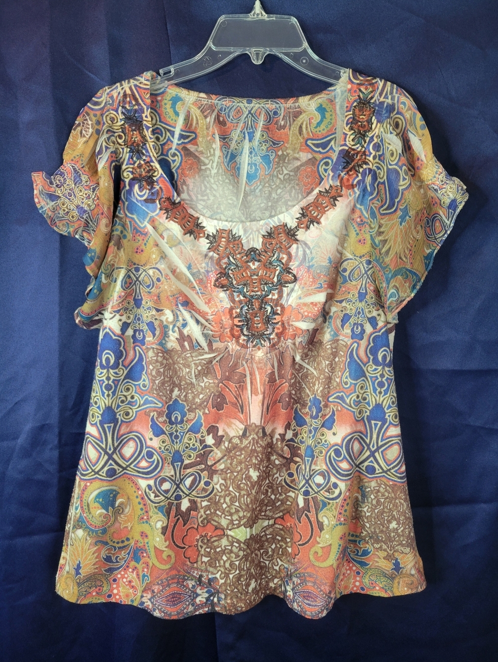 Multicolor Paisley Embellished V-Neck Blouse